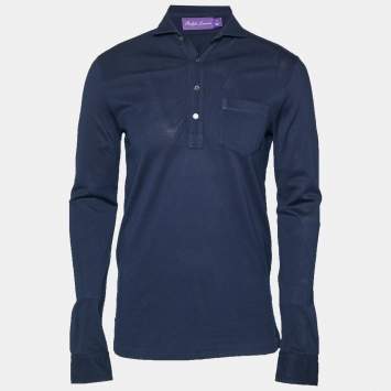 Pre Owned Ralph Lauren Purple Label Blue Cotton Polo T-Shirt S