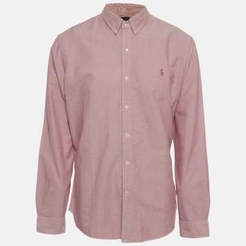 Pre Owned قميص رالف لورين قطن وردي بأزرار من الأمام مقاس كبير جدا