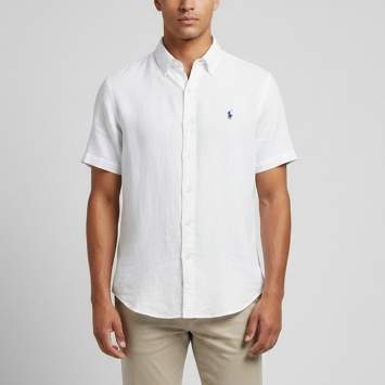 Pre Owned Ralph Lauren White Linen Classic Fit Short Sleeve Shirt S
