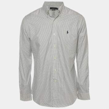 Pre Owned Ralph Lauren White Checked Cotton Custom Fit Button Down Shirt M
