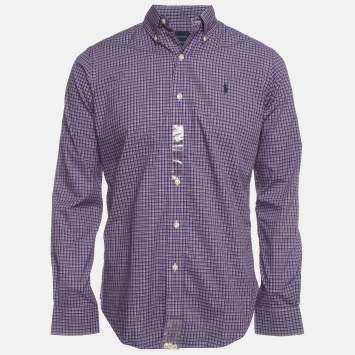 مملوكة مسبقًا Ralph Lauren Purple Plaid Cotton Long Sleeve T-Shirt S