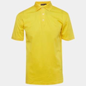 Pre Owned Ralph Lauren Purple Label Yellow Piqué Knit Polo T-Shirt M