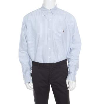 Pre Owned Ralph Lauren Sky Blue Striped Cotton Classic Fit Oxford Shirt XL