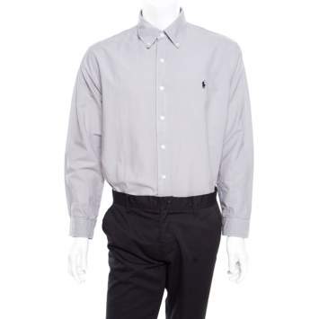 Pre Owned Ralph Lauren Grey Cotton Logo Embroidered Button Down Slim Fit Shirt XL