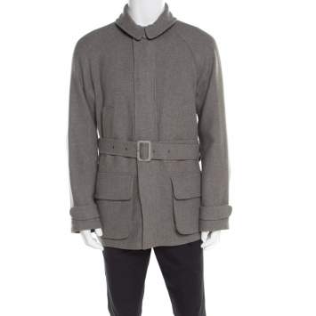 Pre Owned Ralph Lauren Melange Grey Wool And Silk Blend Belted Jacket M
