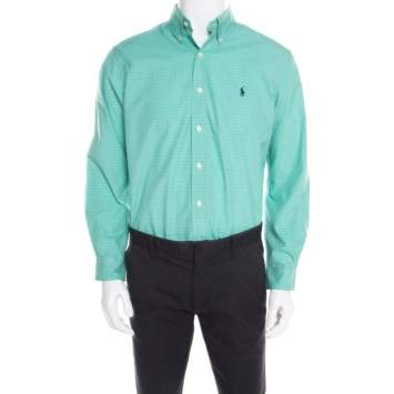 Pre Owned Ralph Lauren Green and Blue Checked Cotton Classic Button Down Shirt M