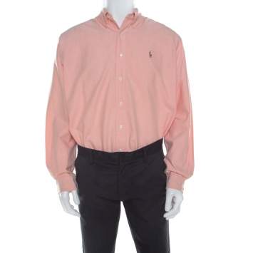 Pre Owned Ralph Lauren Peach Pink Cotton Logo Embroidered Classic Fit Shirt XL 
