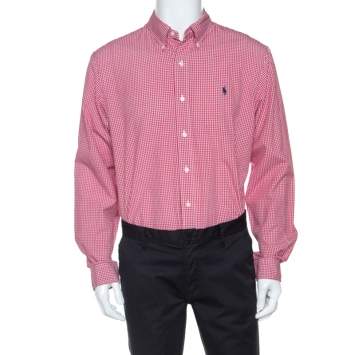 Pre Owned Ralph Lauren Red Checked Cotton Button Front Shirt L