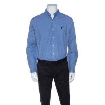 Pre Owned Ralph Lauren Blue Checked Cotton Button Down Collar Shirt L