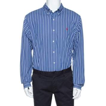 Pre Owned Ralph Lauren Blue Striped Cotton Custom Fit Shirt XL 