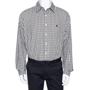 Pre Owned Ralph Lauren White Checked Cotton Button Down Blake Shirt XL