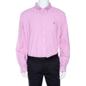 Pre Owned Ralph Lauren Pink Gingham Check Cotton Custom Fit Shirt XXL