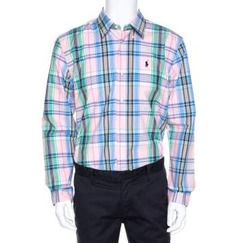 Pre Owned Ralph Lauren Multicolor Madras Check Cotton Custom Fit Shirt XL