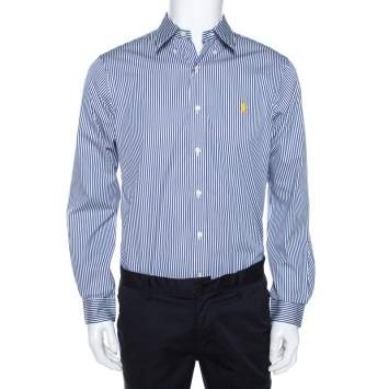 Pre Owned Ralph Lauren Blue & White Striped Cotton Button Down Shirt M