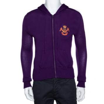 Pre Owned Ralph Lauren Purple Merino Wool Hooded & Fitted Sweater L