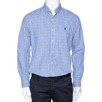 Pre Owned Ralph Lauren Blue Checked Cotton Long Sleeve Button Down Shirt M