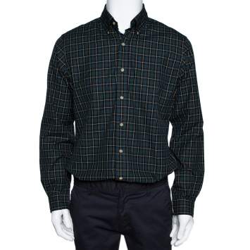 Pre Owned Ralph Lauren Green Checked Cotton Custom Fit Shirt M