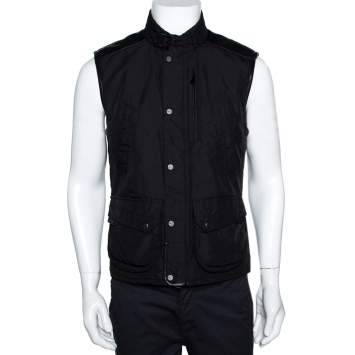 Pre Owned Ralph Lauren Black Leather Trim Vest Jacket M