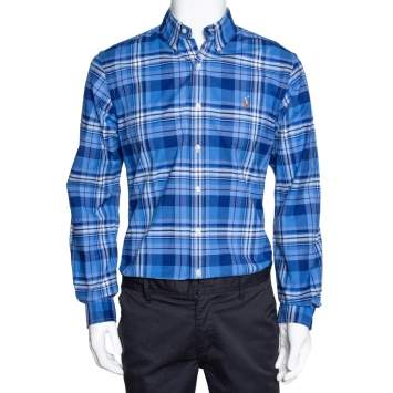 Pre Owned Ralph Lauren Blue Plaid Checked Stretch Oxford Slim Fit Shirt M