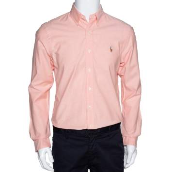 Pre Owned Ralph Lauren Light Orange Stretch Oxford Slim Fit Shirt M