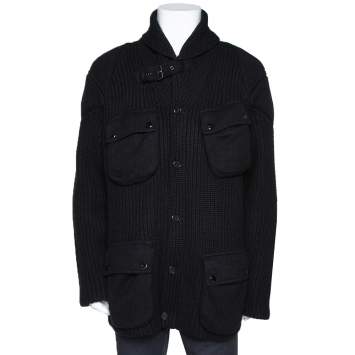 Pre Owned Ralph Lauren Black Cashmere & Wool Knit Shawl Collar Cardigan XL