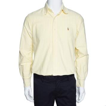 Pre Owned Ralph Lauren Light Yellow Striped Cotton Long Sleeve Shirt M