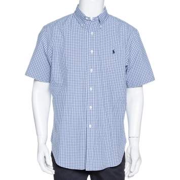 Pre Owned Ralph Lauren Blue Checked Cotton Short Sleeve Shirt L