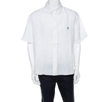 Pre Owned Ralph Lauren White Linen Short Sleeve Slim Fit Shirt XXL