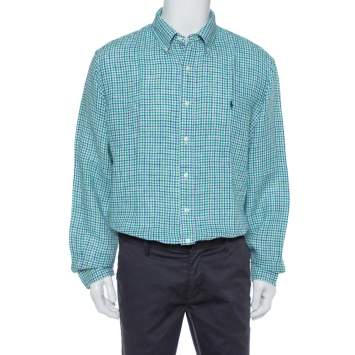 Pre Owned Ralph Lauren Bicolor Linen Checkered Button Front Shirt XL
