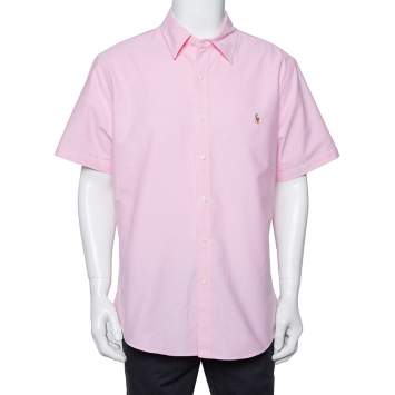 Pre Owned Ralph Lauren Light Pink Cotton Short Sleeve Slim Fit Shirt XXL