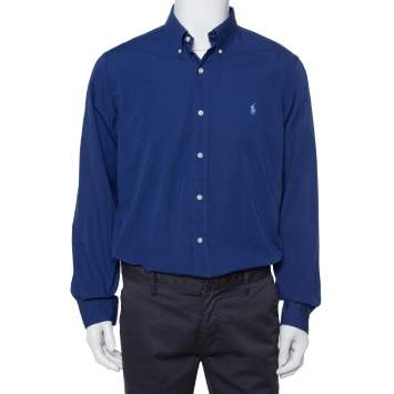 Pre Owned Ralph Lauren Navy Blue Cotton Button Front Shirt L