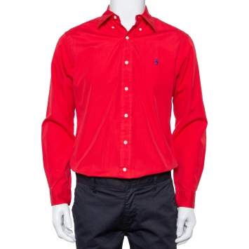 Pre Owned Ralph Lauren Red Cotton Button Front Classic Fit Shirt S