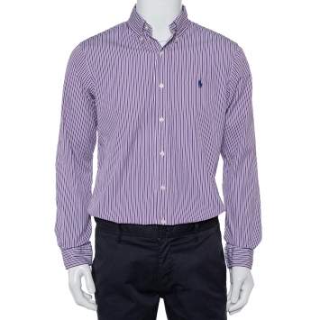Pre Owned Ralph Lauren Purple Striped Cotton Button Front Custom Fit Shirt M