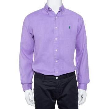 Pre Owned Ralph Lauren Purple Cotton Button Front Custom Fit Shirt M