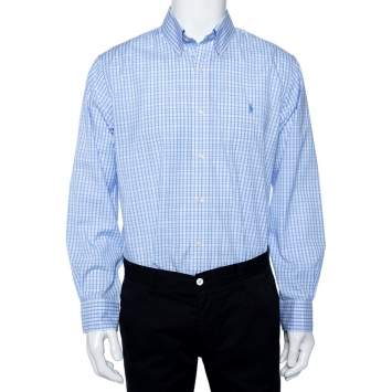 Pre Owned Ralph Lauren Blue Checkered Cotton Button Front Shirt XL