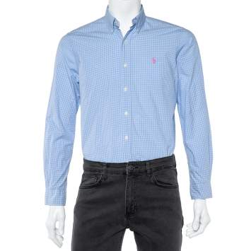 Pre Owned Ralph Lauren Light Blue Check Cotton Button Down Shirt S 