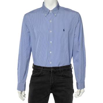 Pre Owned Ralph Lauren Blue Striped Cotton Button Down Shirt XL 