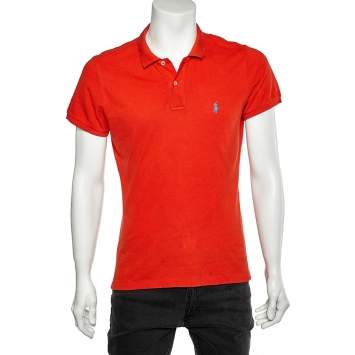 Pre Owned Ralph Lauren Orange Cotton Pique Skinny Polo T-shirt XL