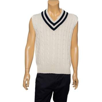 Pre Owned Polo by Ralph Lauren Wimbledon Off-White Cable Knit Sleeveless Vest L