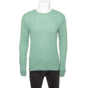 Pre Owned Ralph Lauren Light Green Cashmere Cable-Knit Sweater M
