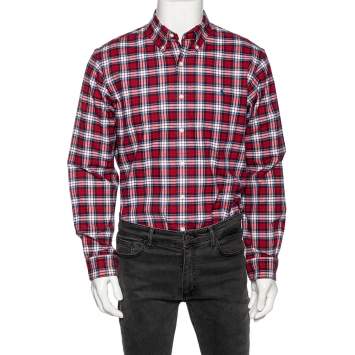 Pre Owned Ralph Lauren Red Checked Cotton Button Front Shirt L