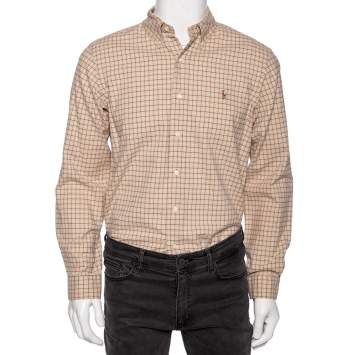 Pre Owned Ralph Lauren Beige Checked Cotton Button Front Custom Fit Shirt M