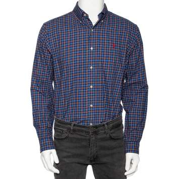Pre Owned Ralph Lauren Blue Checked Cotton Button Front Classic Fit Shirt M