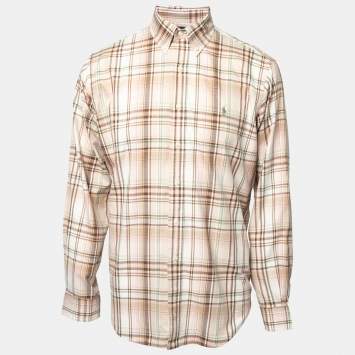 Pre Owned Ralph Lauren Beige Checked Cotton Button Front Classic Fit Shirt L