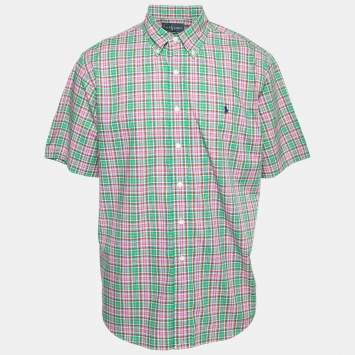 Pre Owned Ralph Lauren Green & Pink Checked Cotton Classic Fit Shirt XL