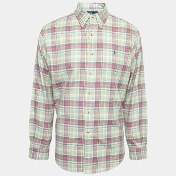 Pre Owned Ralph Lauren Green Checked Cotton Button Front Classic Fit Shirt L