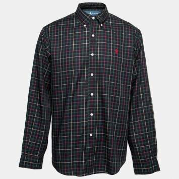 Pre Owned Ralph Lauren Navy Blue Checkered Cotton Button Front Shirt XL