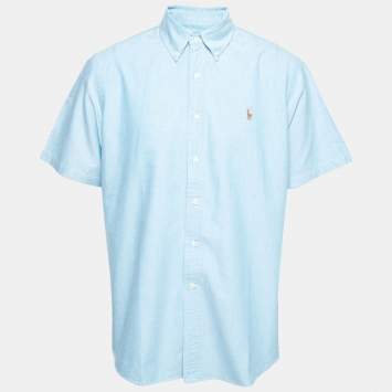 Pre Owned Ralph Lauren Blue Cotton Short Sleeve Button Down Shirt XL