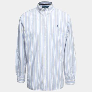 Pre Owned Ralph Lauren Blue Striped Cotton Button Down Classic Fit Shirt L