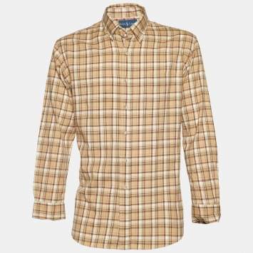 Pre Owned Ralph Lauren Beige Check Print Cotton Full Sleeves Shirt XL